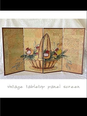 vintage hand painted cork folding screen fruit basket pomegranates